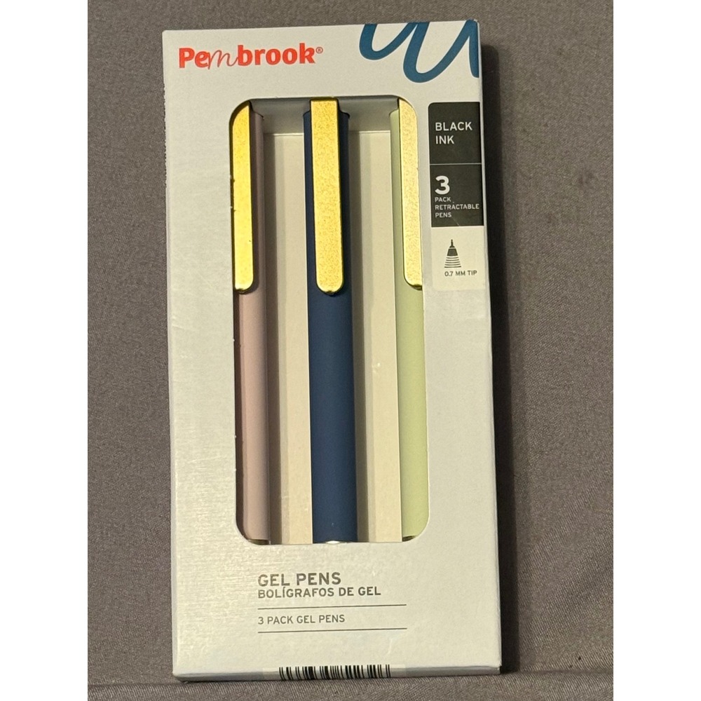 NIB Pembrook 3 Pack Gel Pens Black Ink 0.7mm Retractable Soft Touch